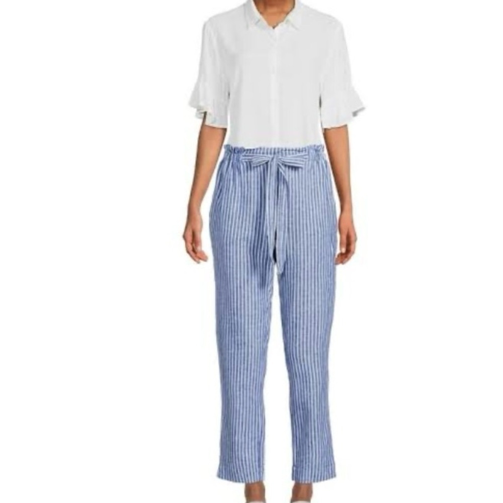 beachlunchlounge Blue Striped Trousers High-Waisted Drawstring